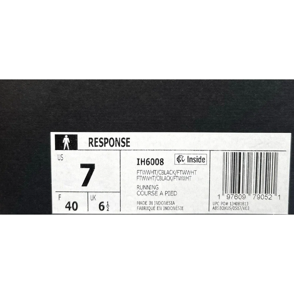 adidas Mens Response Running Shoes Size 7 White-Black Lace up‎ Sneakers IH6008